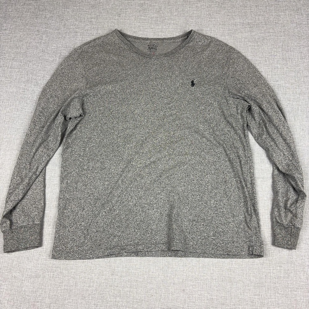 Polo Ralph Lauren T-Shirt Mens Large Gray Crewneck Cotton Long Sleeve